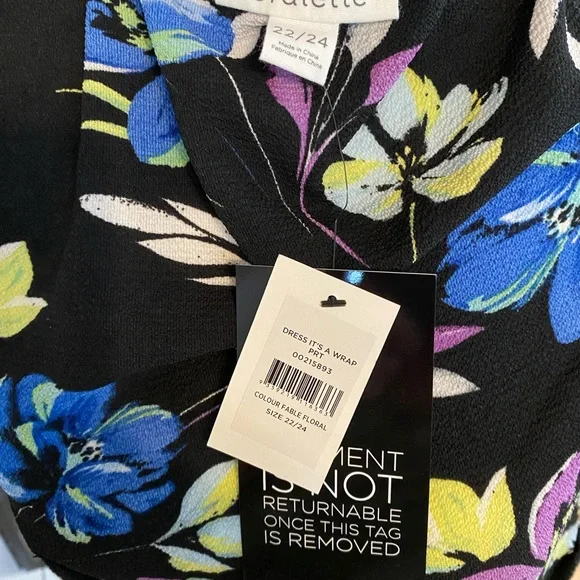 Loralette Dress It’s a Wrap, Midi, Color:  Black W/ Fable Floral Print 22/24 - Picture 8 of 9